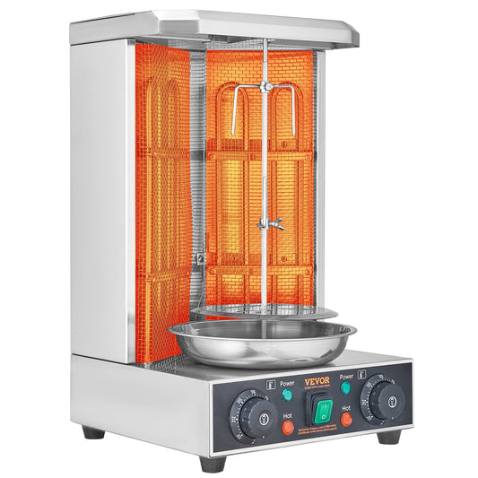 SKYSHALO Electric Vertical Chicken Grill Machine Countertop BBQ Rotisserie Stainless Steel Body with 2 Burners for Restaurant Dinner Home Kitchen
