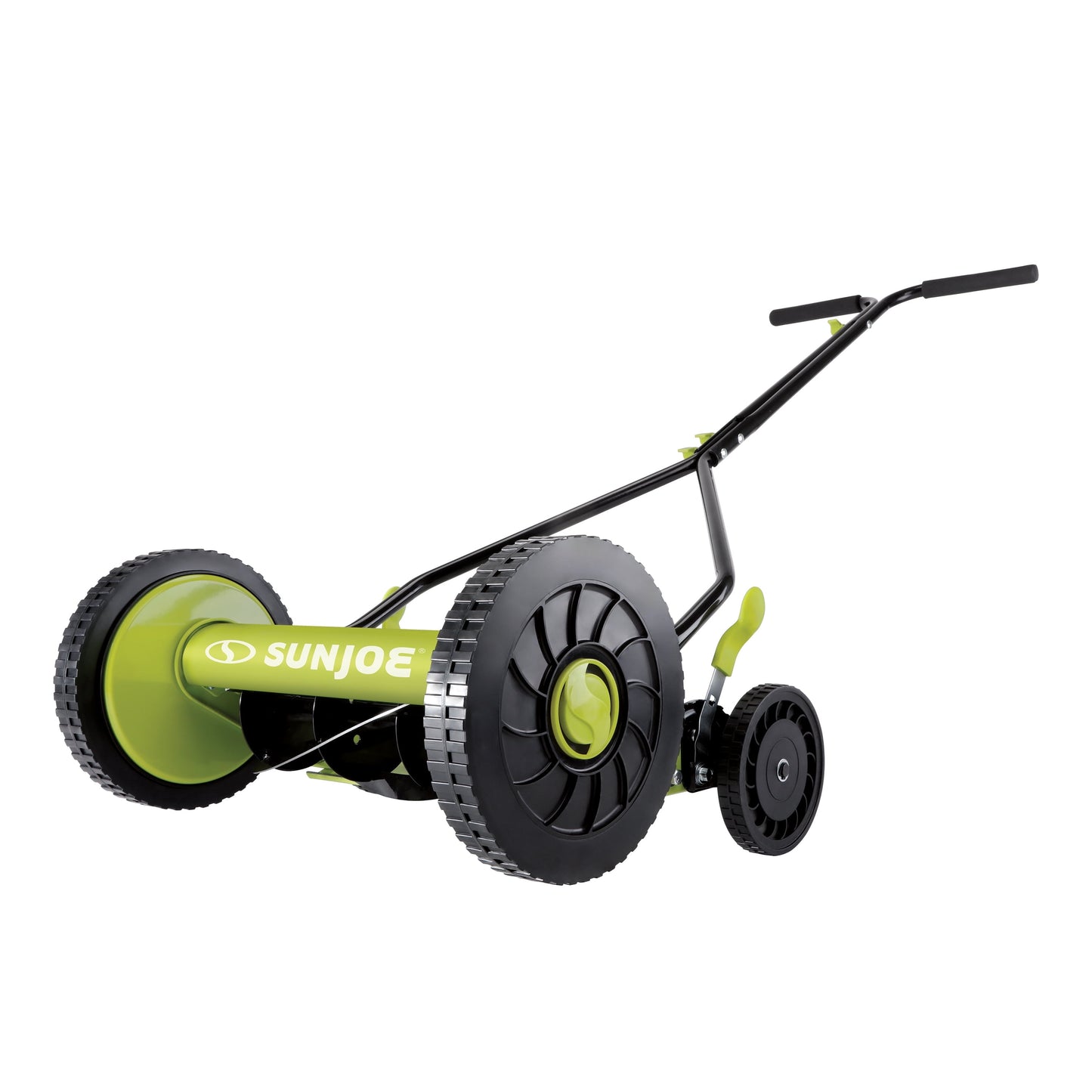 Sun Joe Cordless, Manual Push Reel Lawn Mower, Green – Grass Trimmer, 14 Inch Quad Wheels, Steel Design, and 9 Adjustable Positions, MJ503M