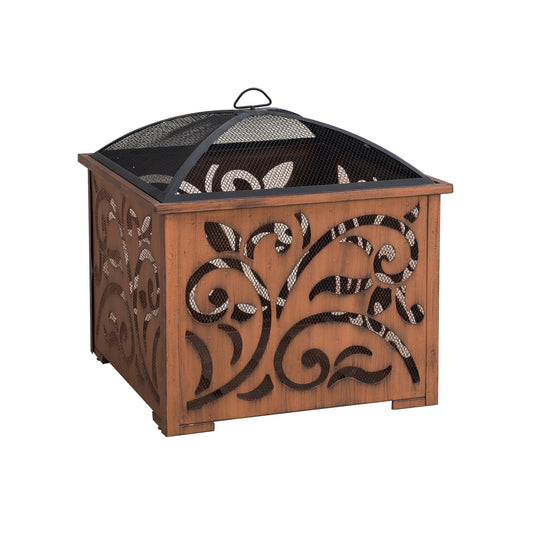 Sunjoy 26 Inch Fire Pit for Outside, Outdoor Wood Burning Firepit with Steel Mesh Spark Screen and Fire Poker, Large Bonfire for Patio and Backyard