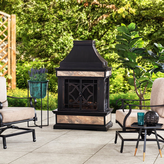 Sunjoy Wood Burning Fireplace - Black