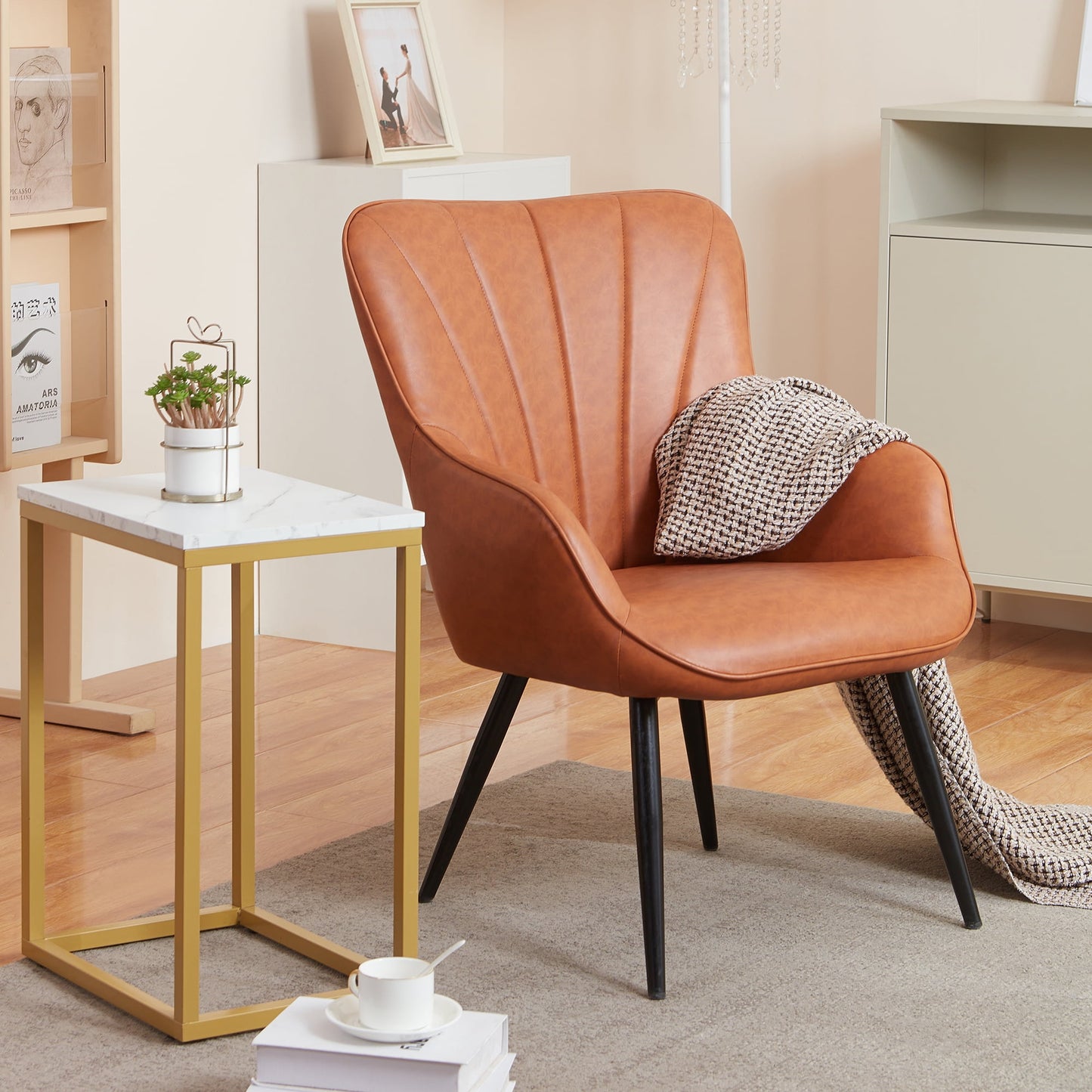 TrumanPick Velvet Accent Chair Set of 2 Comfy Wingback Armchair Modern Vanity Chair with High Back for Living Room, White