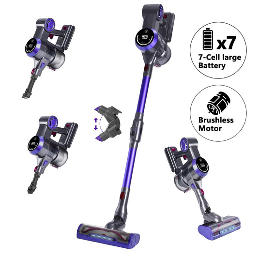 WHALL Cordless Vaccum Cleaner, 25Kpa Super Suction 280W High-Speed Brushless Motor Cordless Stick Vacuum, Detachable Battery up to 55min Runtime (New)