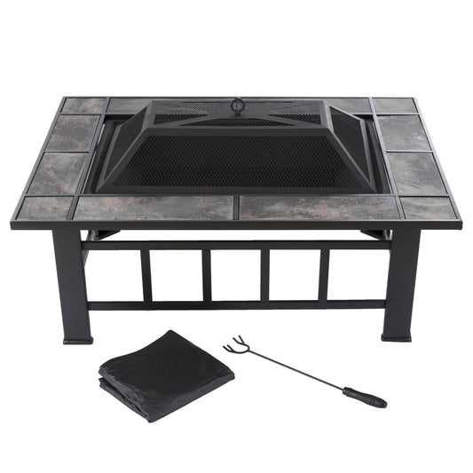 Pure Garden 37-Inch Outdoor Fire Pit with Screen, Cover, and Poker (Black)