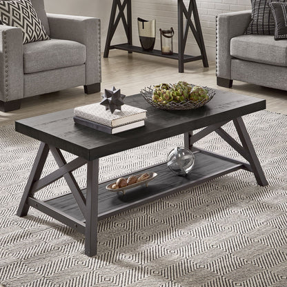 Weston Home Westyn Rustic X Base Wood Rectangular Coffee Table, Oak
