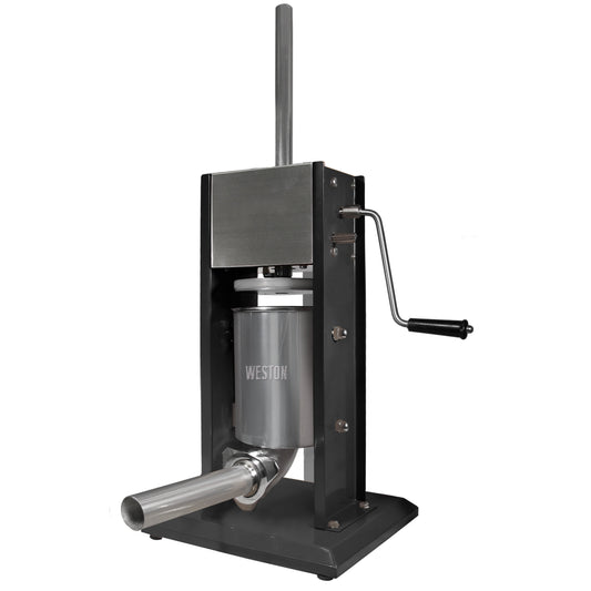 Weston Vertical Stainless Steel Sausage Stuffer Machine, With Dual Speed Duty Gears, Pressure Release Valve & 4 Funnels, 7-Pound Capacity, Black