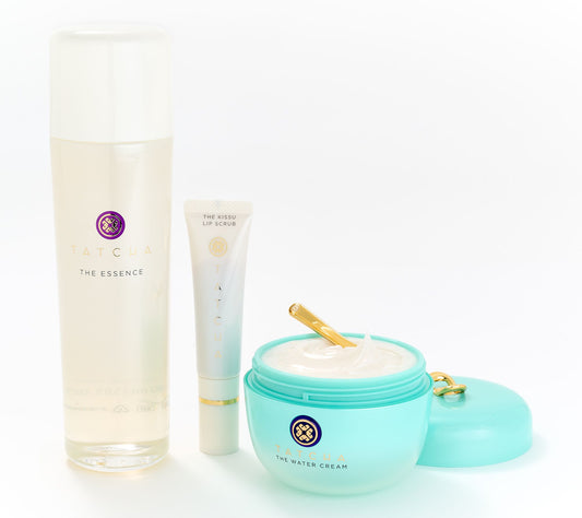 TATCHA Jumbo Water Cream, Essence, and Kissu Lip Scrub