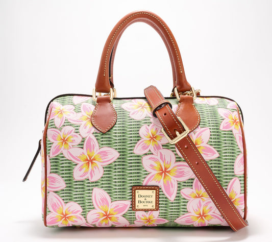 "As Is" Dooney & Bourke Coated Cotton Plumeria Barrel Satchel