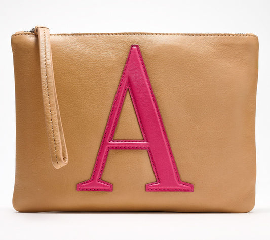 American Leather Co. Dover Leather Monogram Wristlet Pouch