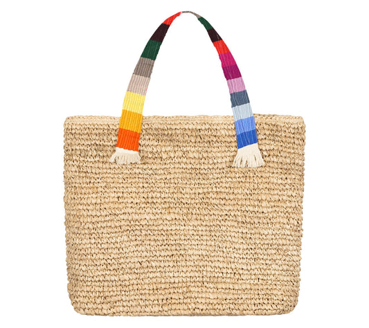 Sunshine Tienda Woven Strap Cotton-Lined Raffia  Large Tote