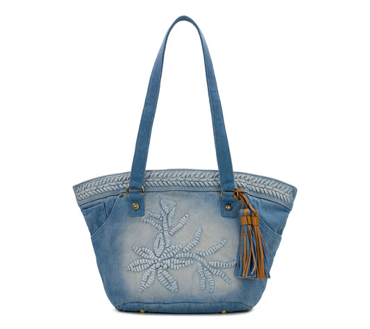 Patricia Nash Marconia Lacing Denim Tote with Leather Tassel