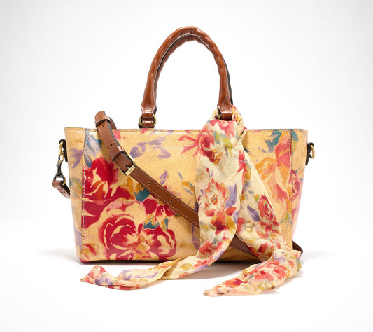 "As Is" Patricia Nash Aileen Leather Top Handle Satchel w/Scarf
