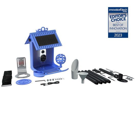 Hello Birdie Smart Bird Feeder w/ Solar Roof, Stake & Accessories