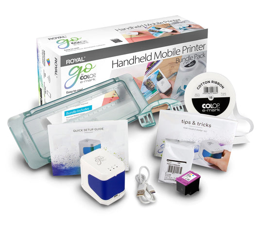 Royal GO E-Mark Handheld Mobile Printer with HP Ink &amp; Accessories