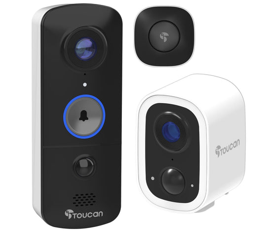 Toucan Wireless Video Doorbell V3 w/ Chime &amp; 2K S4 Security Camera Bundle