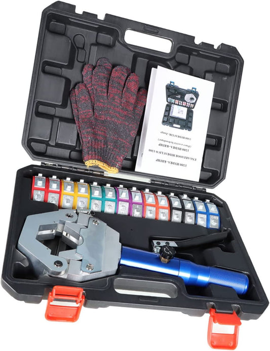 findmall Hydraulic A/C Hose Crimper Hydra-Krimp Crimping Tool Handheld Hydraulic Clamp A/C Set with 7 Pairs of Dies for Barbed and Beaded Hose Fittings IG-71500