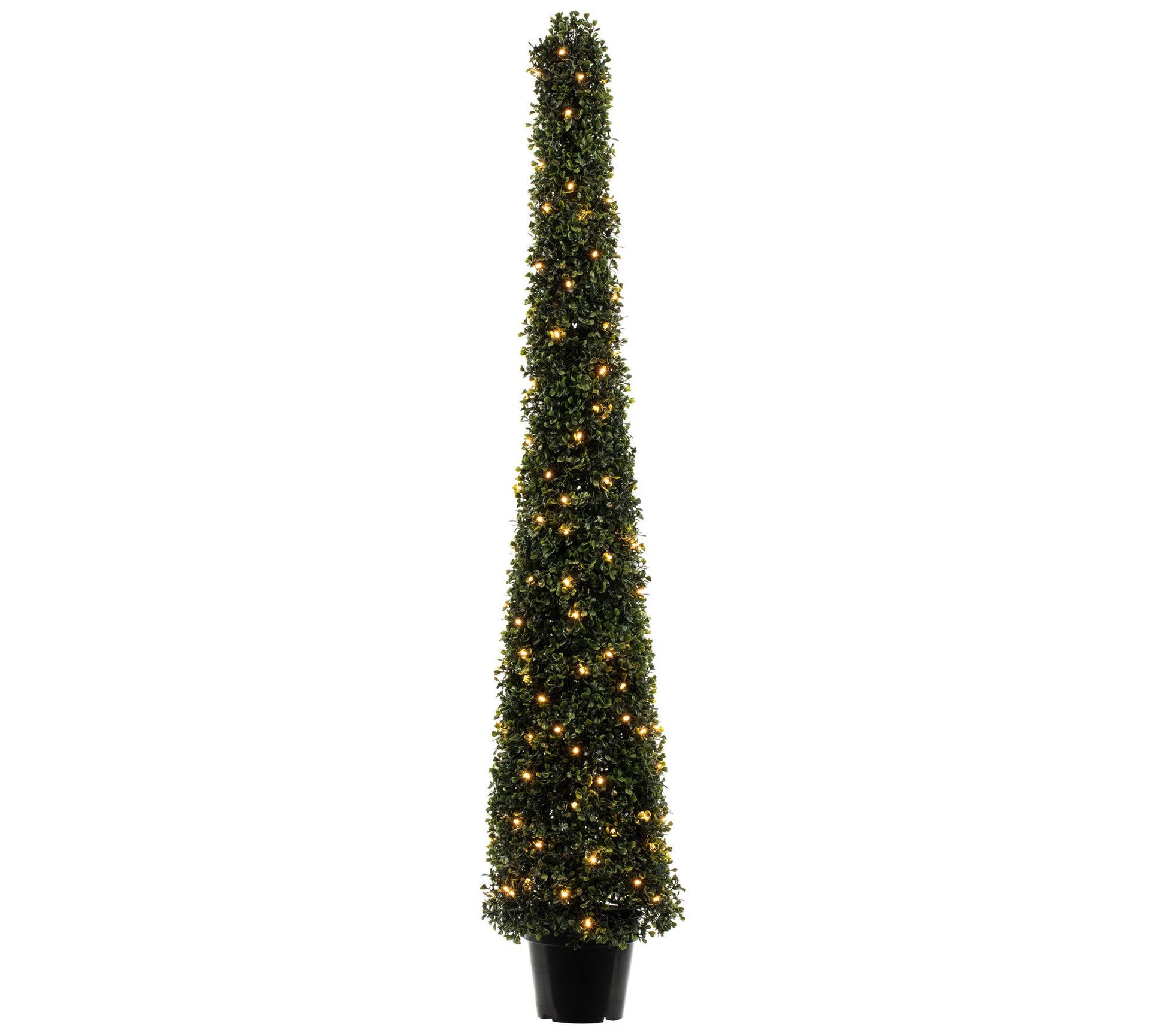 Vickerman 5' Potted Artificial Boxwood Cone with Warm White Lt
