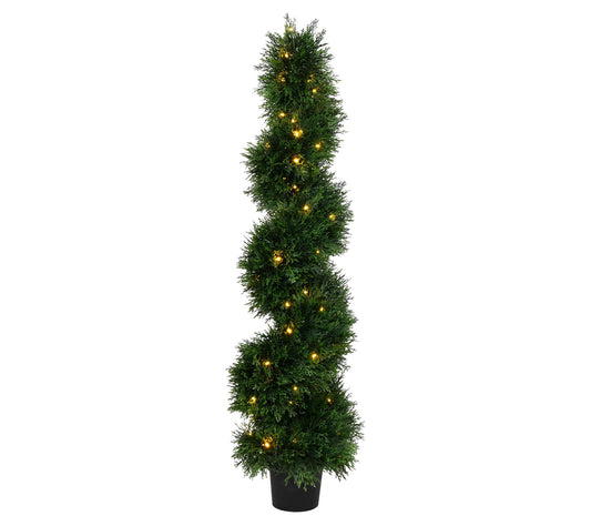 Vickerman 4' Artificial Potted Green Cedar Spirl Tree, Prelit