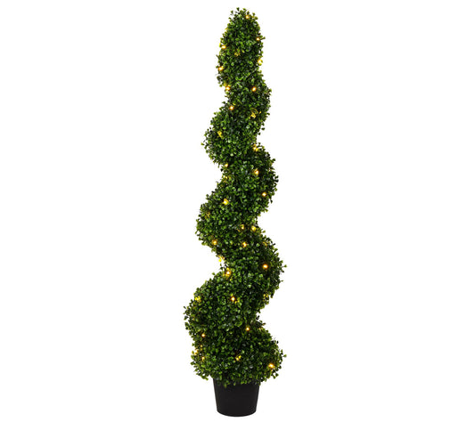 Vickerman 4' Artificial Potted Green Boxwood Spiral, Pre-lit
