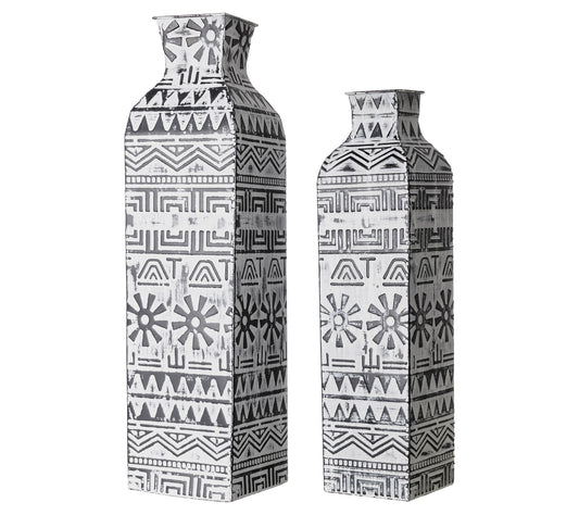 Glitzhome Global Boho Patterened and Textured Metal Vases S/2