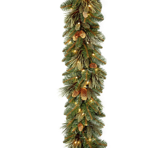 9 ft. Carolina Pine Garland with Battery Operated LED Lights
