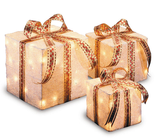 Pre-Lit White Sisal Gift Box Assortment