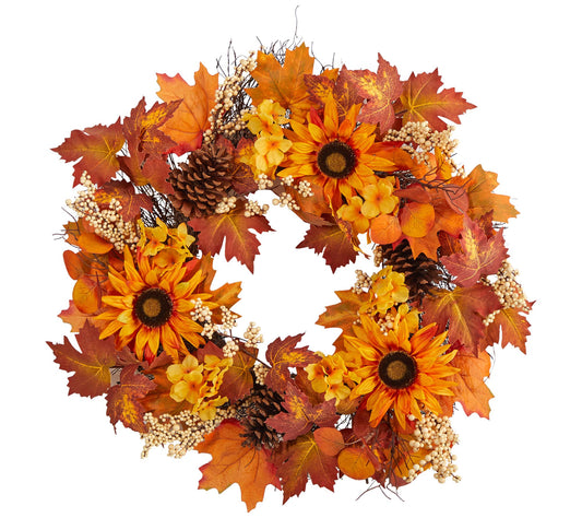 Nearly Natural 28"  Maple Leaves, Sunflower, and Berries