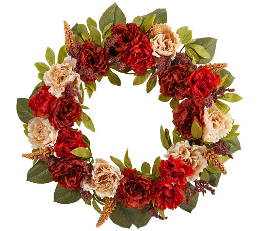 Nearly Natural 30" Harvest & Peony Artificial Wreath