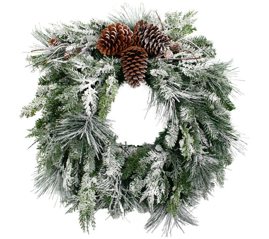 Haute Decor Snowfall Creek 24" Pre-Lit Flocked Wreath