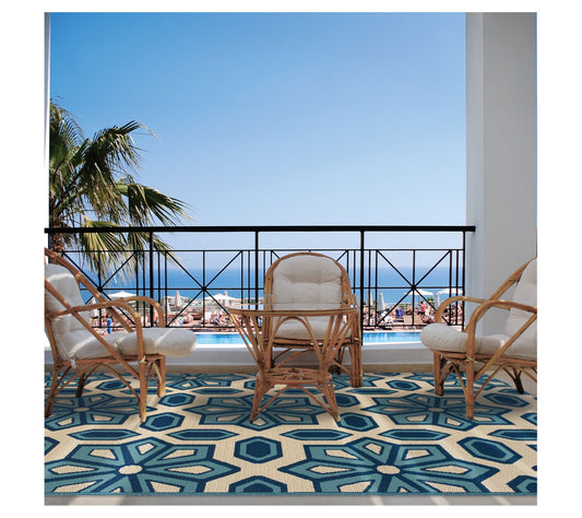 Veranda Living I/O Blue Geometric Medallion 7'10"x10'10" Rug