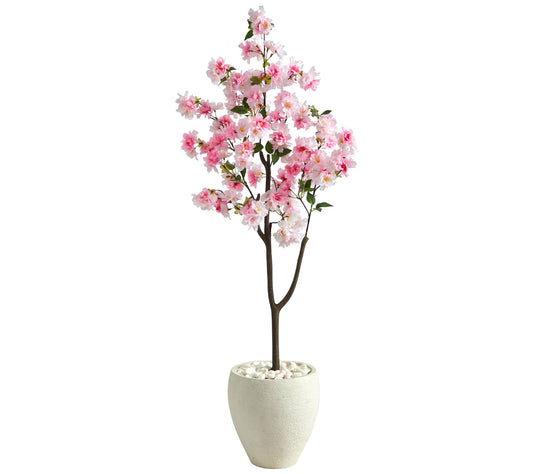 Nearly Natural 4.5' Cherry Blossom Faux Tree inWhite Planter