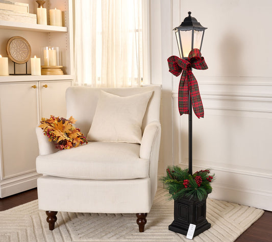 4.5' In/Outdoor Lamp Post with Seasonal Wreaths and Bow by Valerie