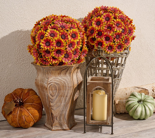 Wicker Park S/2 Oversized Golden Sunflower Spheres