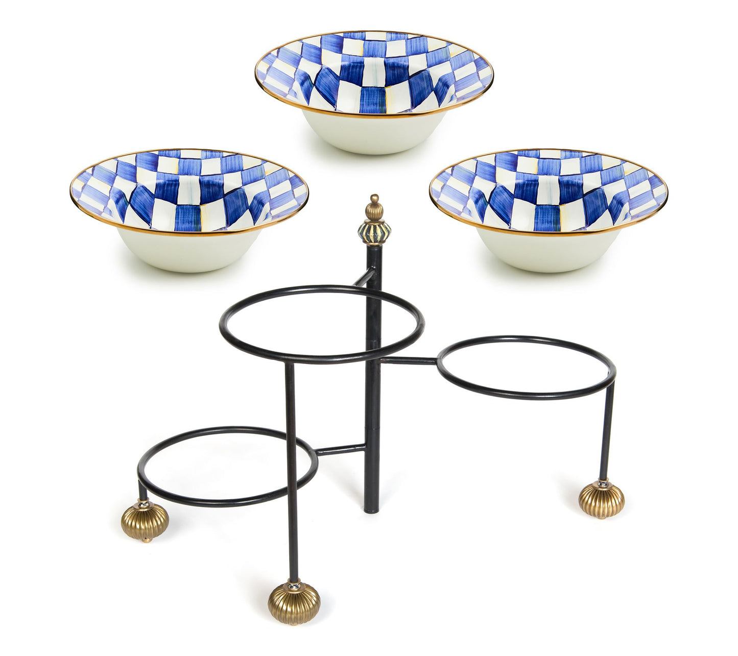 "As Is" MacKenzie- Childs Serving Stand & Set 3 Serving Bowls