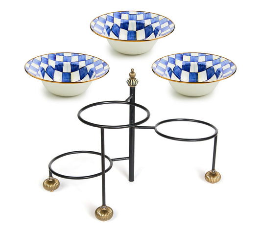 "As Is" MacKenzie- Childs Serving Stand & Set 3 Serving Bowls
