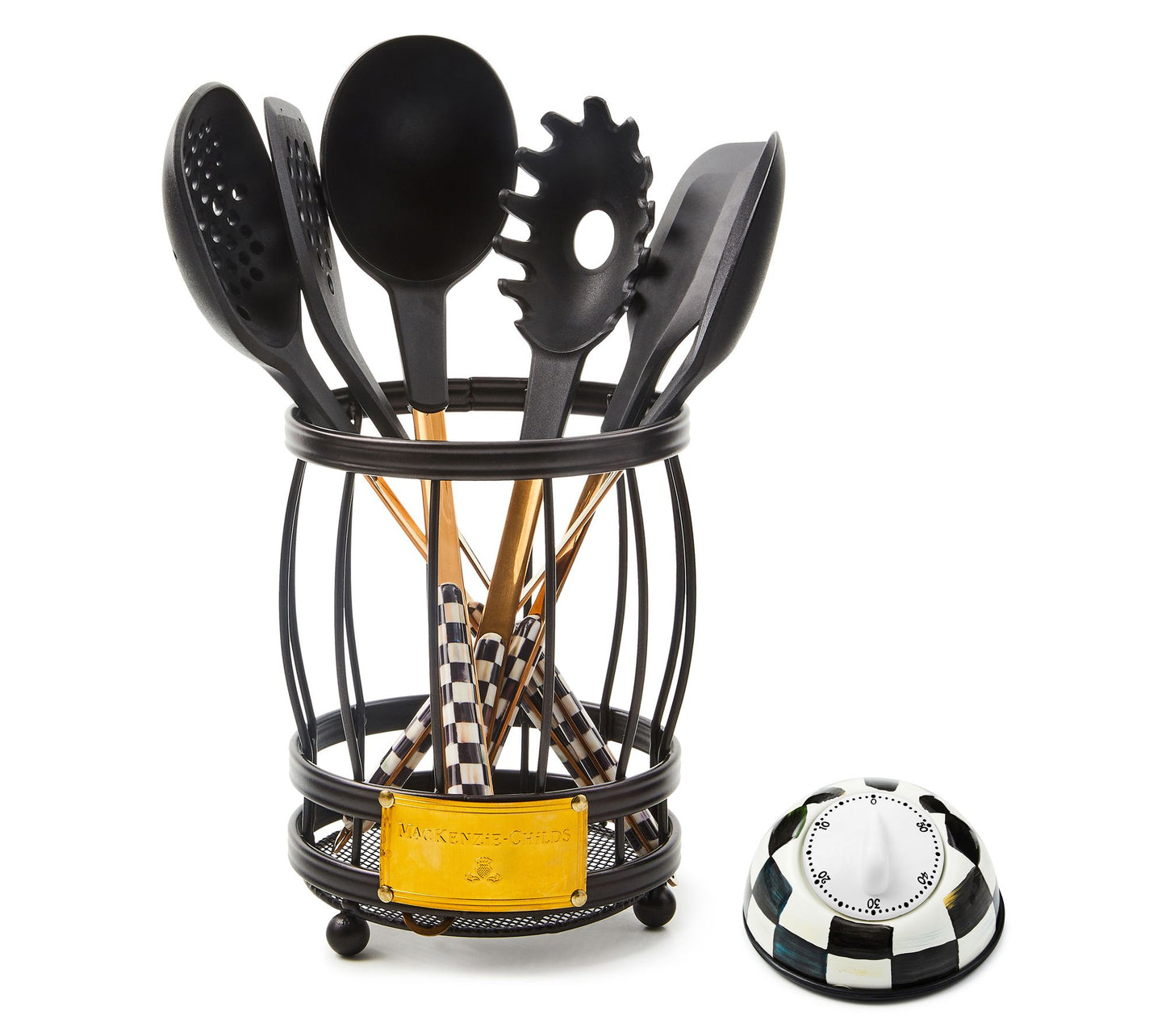 "As Is" MacKenzie- Childs Silicone Utensil Set w/ Holder & Timer
