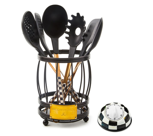 "As Is" MacKenzie- Childs Silicone Utensil Set w/ Holder & Timer