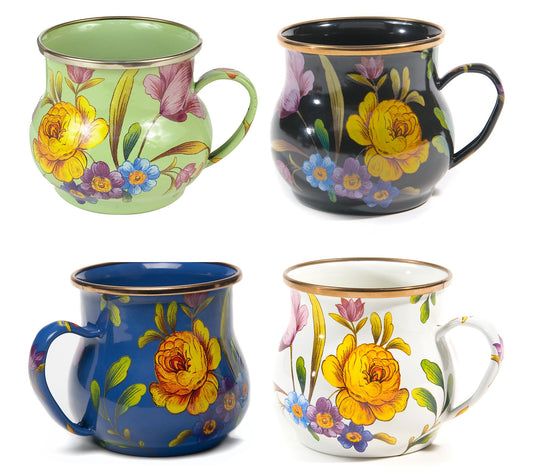 "As Is" MacKenzie- Childs S/4 Enamel Flower Market Mugs