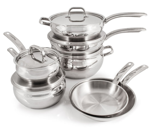 BergHOFF Belly Shape 12pc 18/10 SS Cookware Set w/ Metal Lids