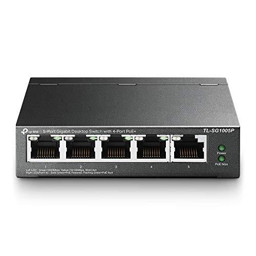 tp-link (tl-sg1005p) 5-port gigabit unmanaged desktop switch, 4 port poe, steel case